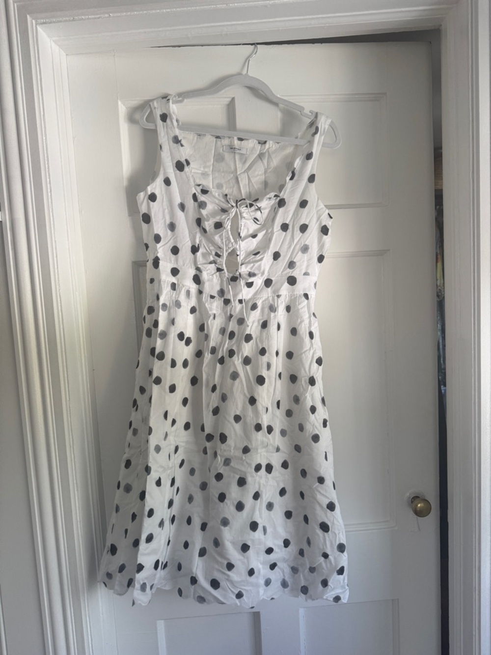 Marysia Swim White Dress with Black Polka Dots and Lace-Up Front